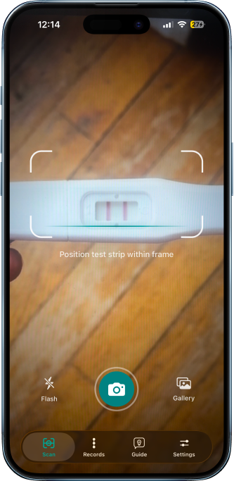 iPhone showing AI Pregnancy Test Checker scanning interface
