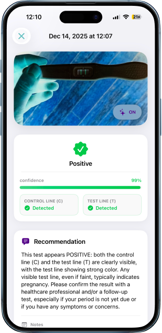 Pregnancy Test Scanner with magic invert filter detecting faint line